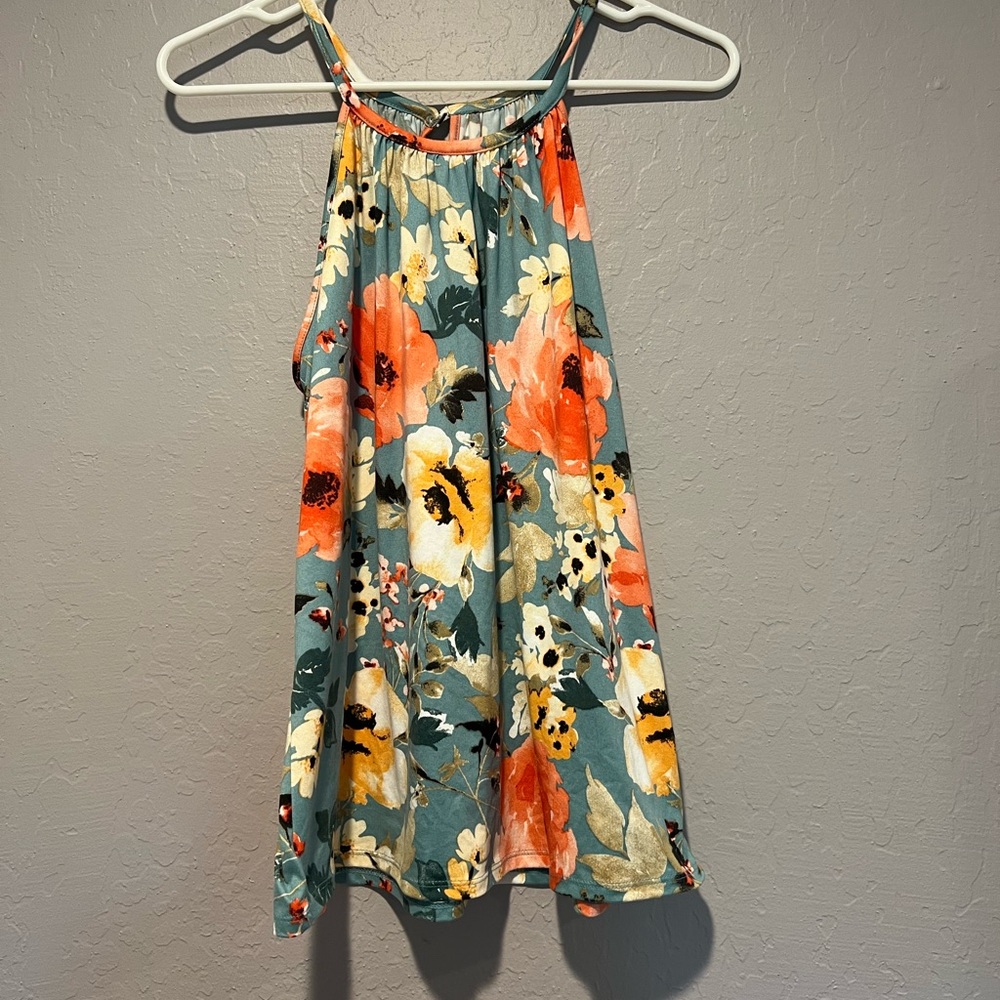 Papermoon Floral Halter Top in Teal and Coral